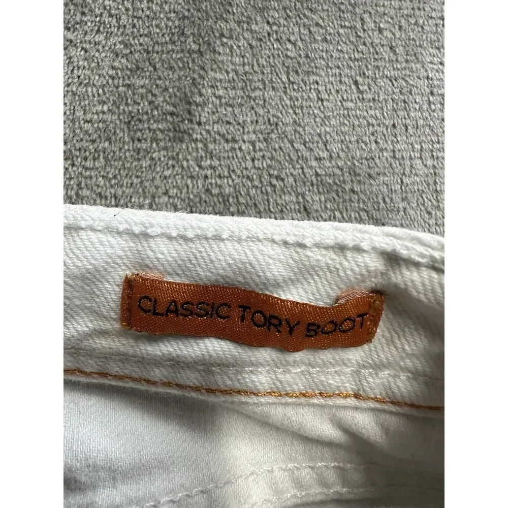 Tory Burch white classic Tory boot Jeans White pockets logo sz 28